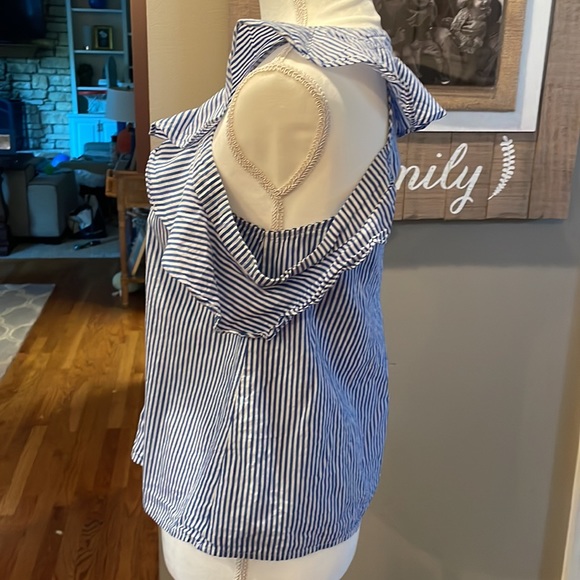 Do+Be Blue and White Striped Cold Shoulder Top - Picture 3 of 6